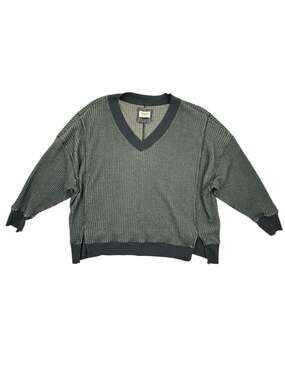 American Eagle Big Hug V-Neck Waffle Knit Sweatshirt Blue Grey XL